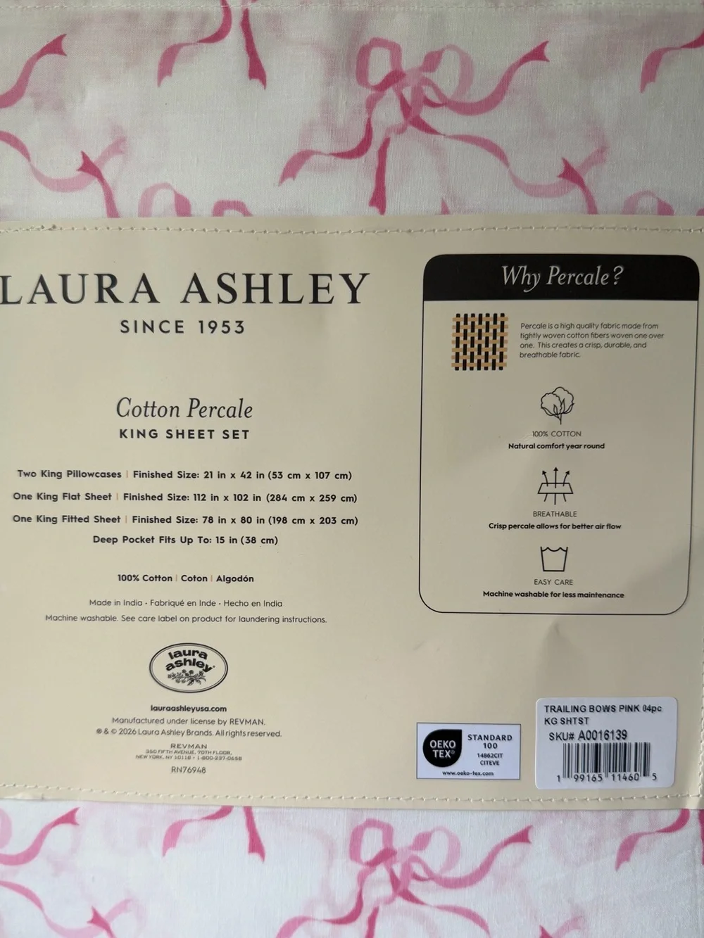 Laura Ashley pink trailing bows ribbon king sheet coquette shabby chic cottage